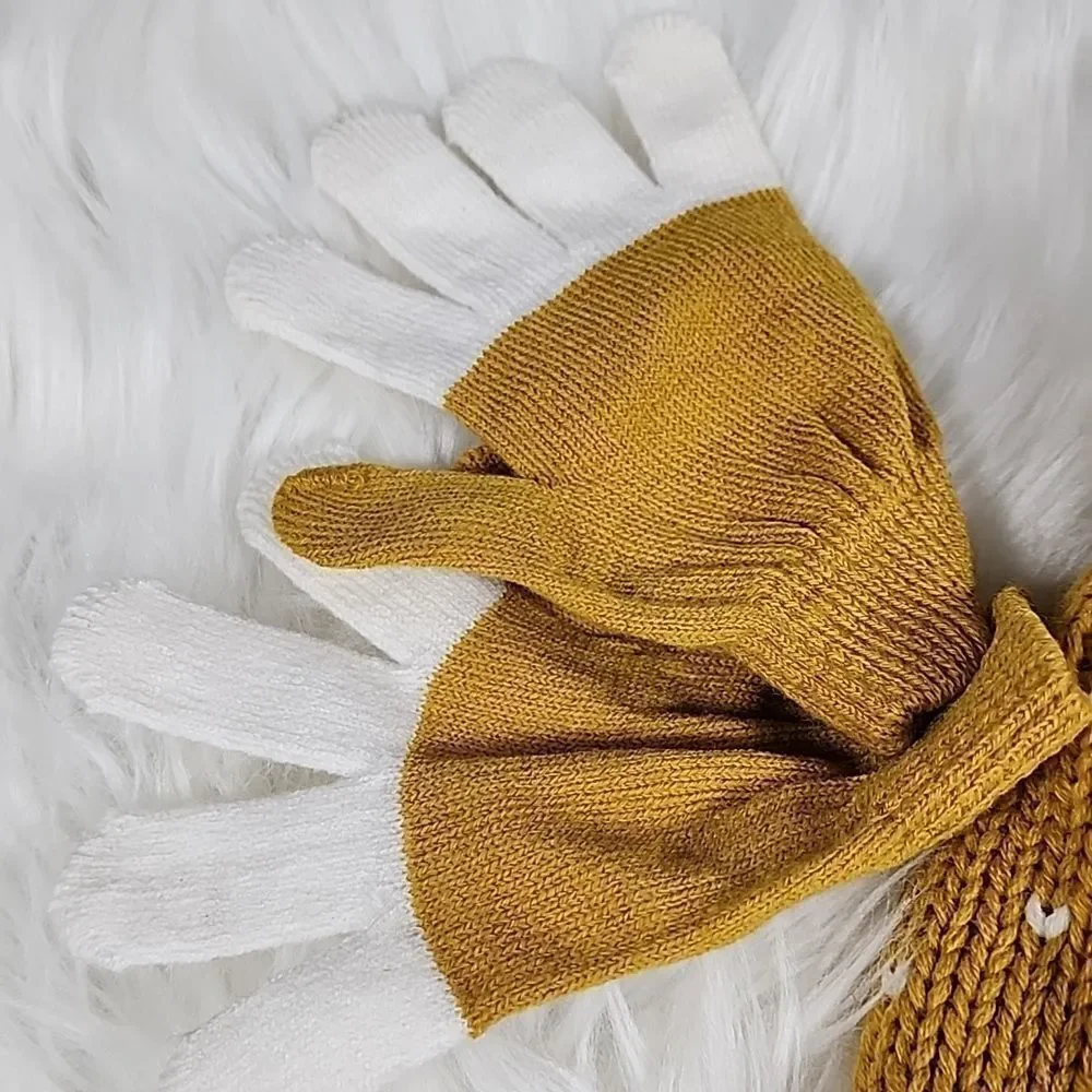 Toby Knit Mustard Yellow Stocking Cap, Gloves and Cowl neck Scarf Set